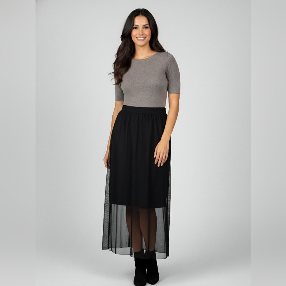 Sympli Black Reversible Moxie Maxi Skirt Mesh Overlay Size 10 - Picture 3 of 17